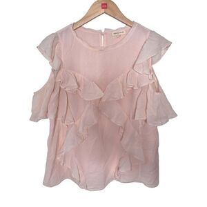 Rebecca Taylor Light Pink Ruffle Col Shoulder Blouse Silk Size 6